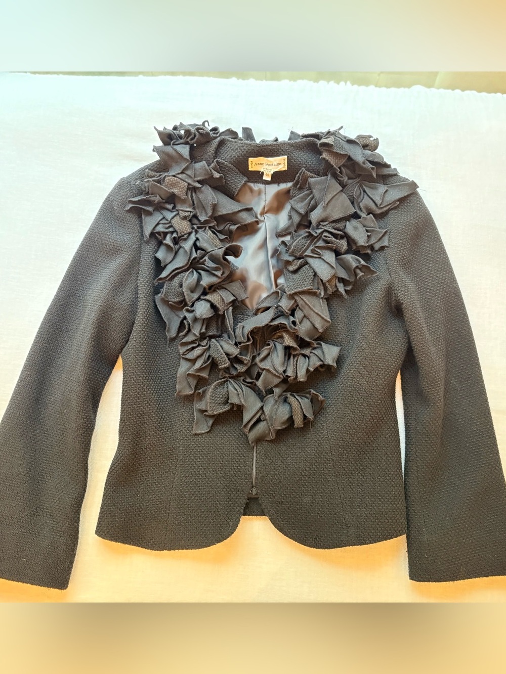 Anne Fontaine Black Ruffle-Trim Knit Jacket Blazer